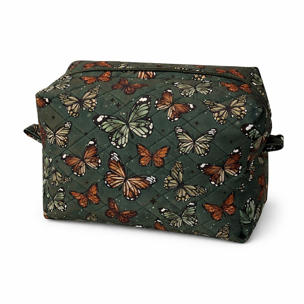Butterfly Quilted Makeup Bag Cosmetic Pouch Travel Toiletry Organizer Zipper Bag